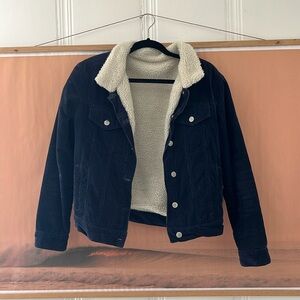 Brandy Melville Navy Corduroy Sherpa Lined Jacket